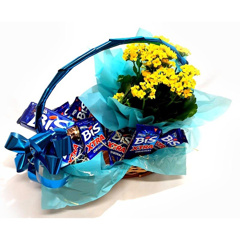 Cesta de Chocolate Bis Xtra Com Flor